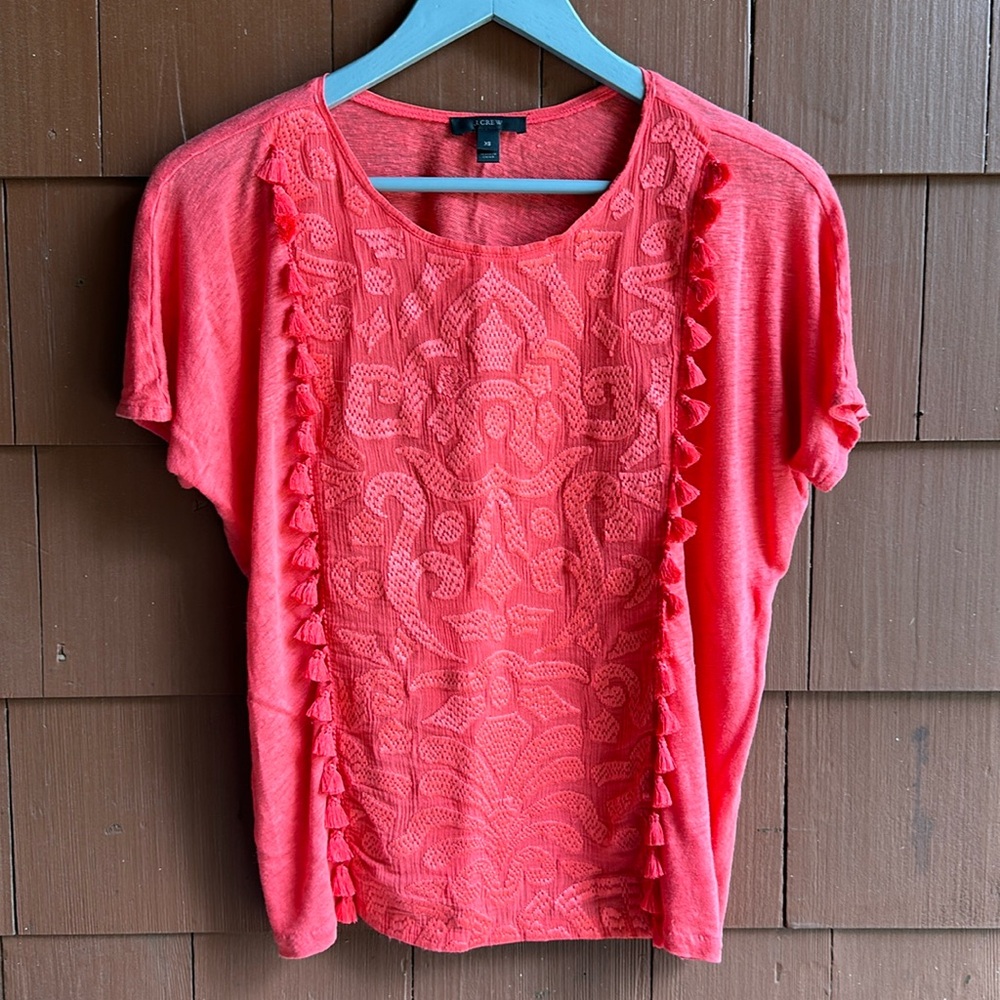 J. Crew Pink Embroidered Linen Shirt- XS